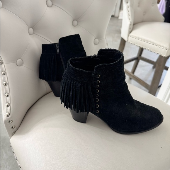 Sofft Black Suede Ankle Boots with Fringe - Picture 2 of 5
